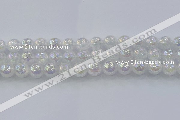 CNC566 15.5 inches 16mm round plated crackle white crystal beads