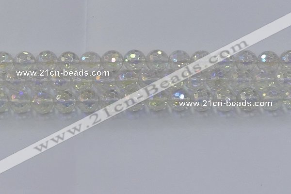 CNC605 15.5 inches 14mm faceted round plated natural white crystal beads