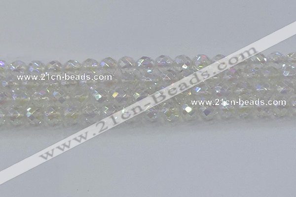 CNC612 15.5 inches 14mm faceted round plated natural white crystal beads