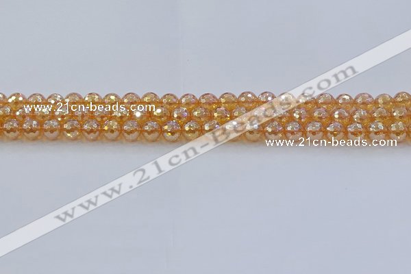 CNC614 15.5 inches 6mm faceted round plated natural white crystal beads