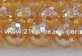 CNC618 15.5 inches 14mm faceted round plated natural white crystal beads