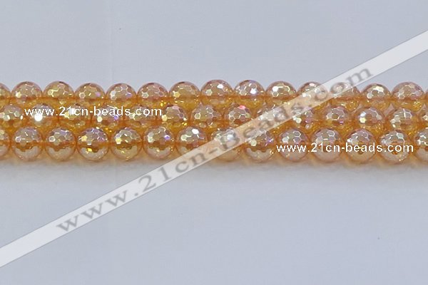 CNC618 15.5 inches 14mm faceted round plated natural white crystal beads