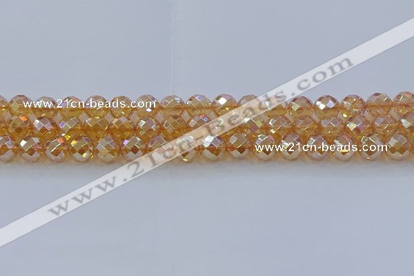 CNC621 15.5 inches 8mm faceted round plated natural white crystal beads