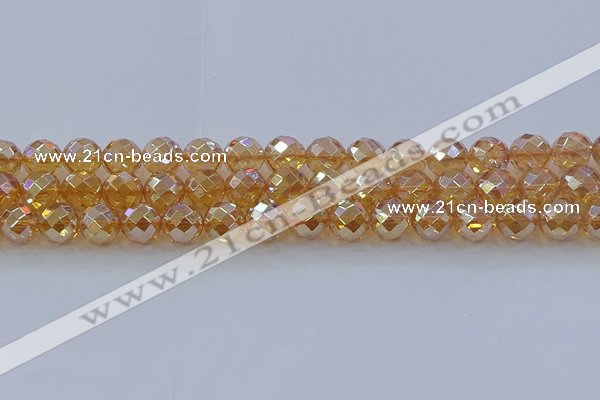 CNC622 15.5 inches 10mm faceted round plated natural white crystal beads