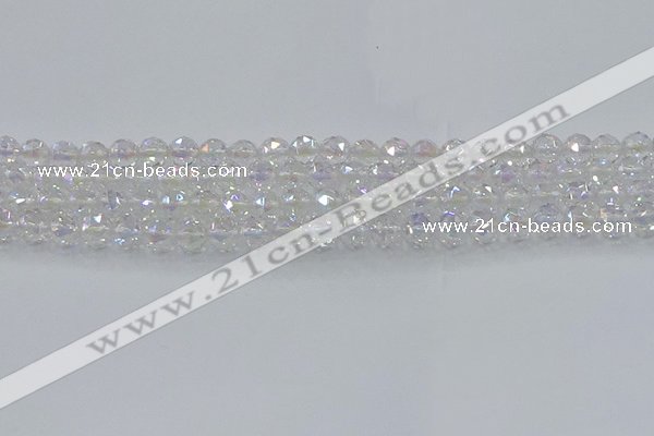 CNC645 15.5 inches 6mm faceted round plated natural white crystal beads