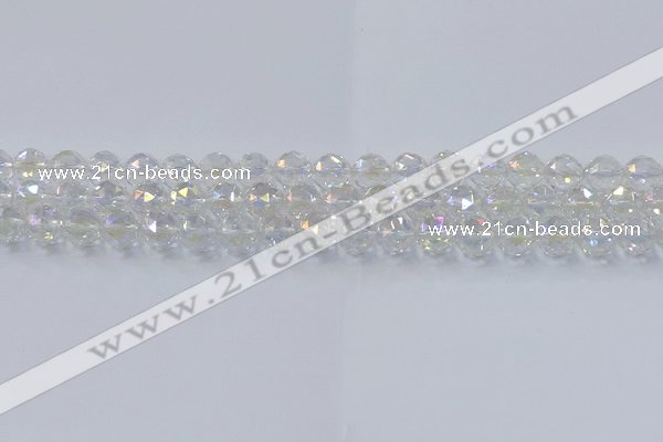 CNC646 15.5 inches 8mm faceted round plated natural white crystal beads