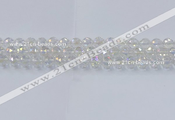 CNC647 15.5 inches 10mm faceted round plated natural white crystal beads