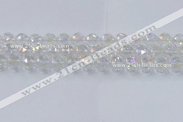 CNC649 15.5 inches 14mm faceted round plated natural white crystal beads