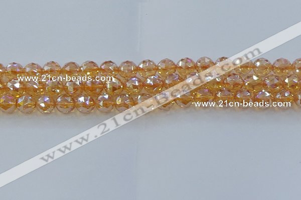 CNC653 15.5 inches 10mm faceted round plated natural white crystal beads