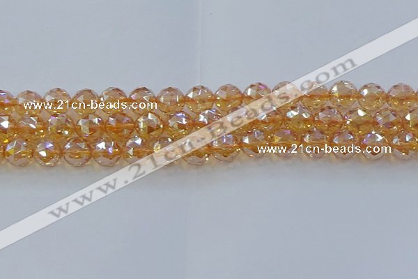 CNC654 15.5 inches 12mm faceted round plated natural white crystal beads