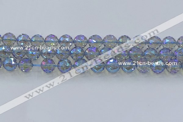 CNC661 15.5 inches 14mm faceted round plated natural white crystal beads