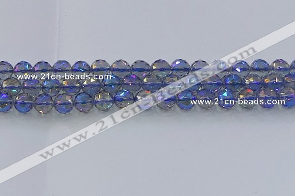 CNC666 15.5 inches 12mm faceted round plated natural white crystal beads