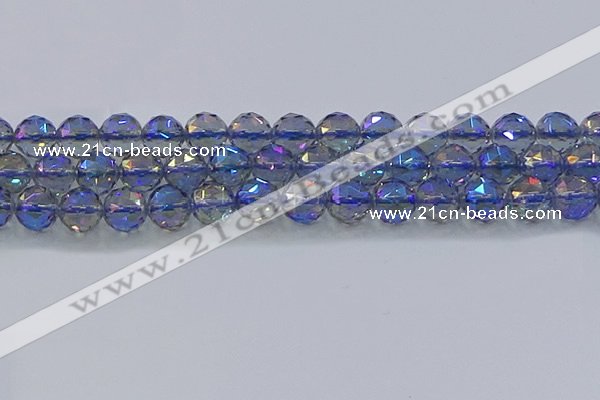 CNC667 15.5 inches 14mm faceted round plated natural white crystal beads