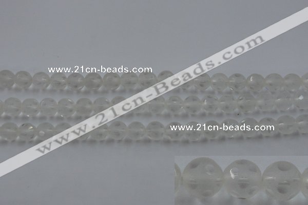 CNC83 15.5 inches 10mm carved round matte white crystal beads