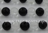 CNC87 15.5 inches 10mm carved round matte white crystal & black agate beads