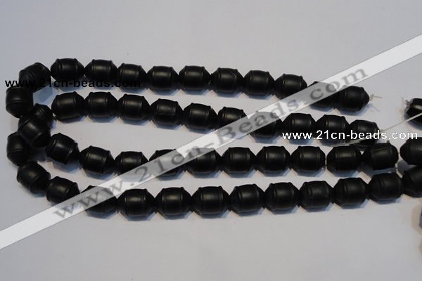 CNE17 15.5 inches 12*16mm barrel black stone needle beads wholesale