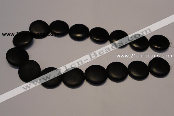 CNE20 15.5 inches 25mm flat round black stone needle beads wholesale