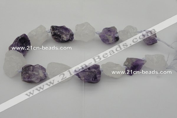 CNG1008 15*25mm - 25*30mm nuggets white crystal & amethyst beads