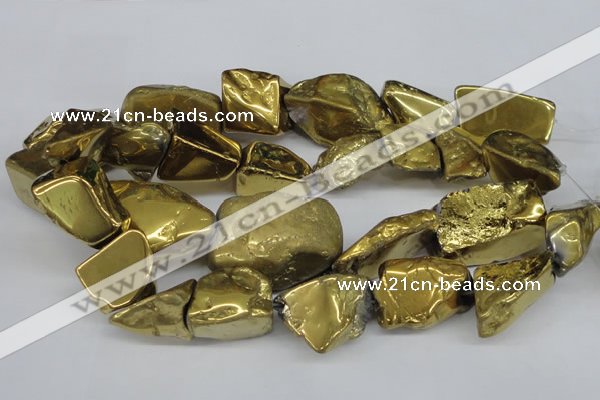 CNG1322 15.5 inches 15*30mm – 25*35mm nuggets plated quartz beads