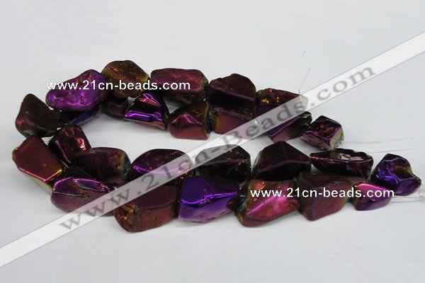 CNG1323 15.5 inches 15*30mm – 25*35mm nuggets plated quartz beads