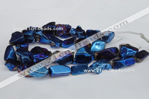 CNG1324 15.5 inches 15*30mm – 25*35mm nuggets plated quartz beads