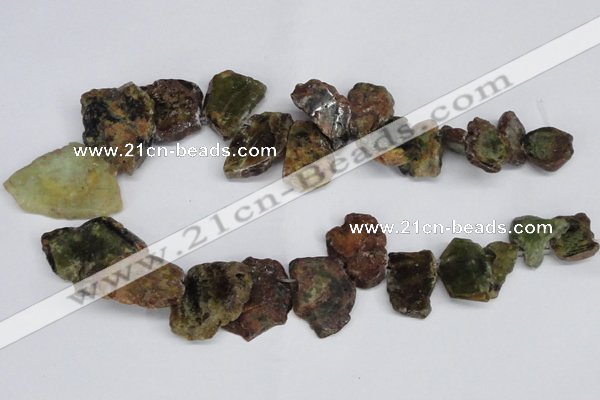 CNG1430 Top drilled 20*25mm - 30*40mm freeform green garnet beads