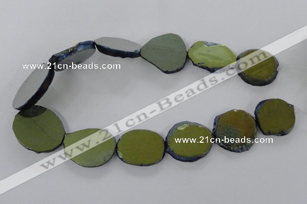 CNG1502 15.5 inches 22*25mm - 30*35mm freeform plated agate beads