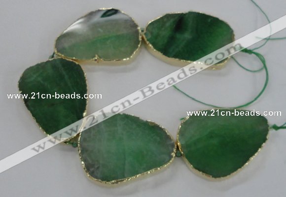 CNG1624 8 inches 35*50mm - 45*55mm freeform agate beads with brass setting