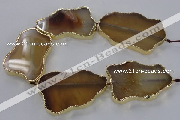 CNG1650 8 inches 35*50mm - 45*65mm freeform agate beads with brass setting