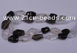 CNG1708 15*20mm - 18*35mm nuggets smoky quartz & white crystal beads