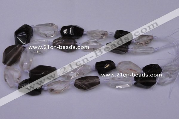 CNG1708 15*20mm - 18*35mm nuggets smoky quartz & white crystal beads