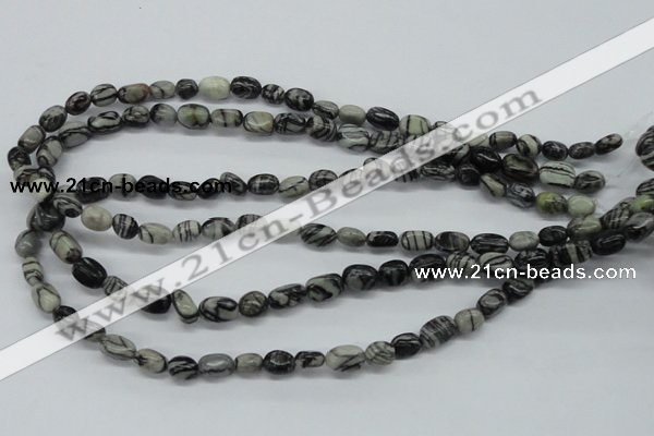 CNG211 15.5 inches 6*8mm nuggets black water jasper beads