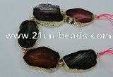 CNG2175 8 inches 30*40mm - 35*45mm freeform agate beads with brass setting