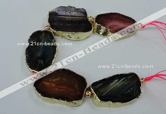 CNG2175 8 inches 30*40mm - 35*45mm freeform agate beads with brass setting