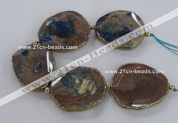 CNG2181 8 inches 40*45mm - 45*50mm freeform agate beads with brass setting