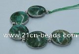 CNG2190 7.5 inches 30mm flat round agate beads with brass setting