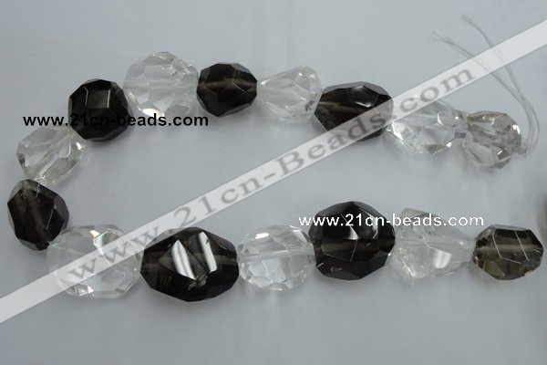 CNG239 18*25mm - 25*30mm faceted nuggets smoky quartz & crystal beads