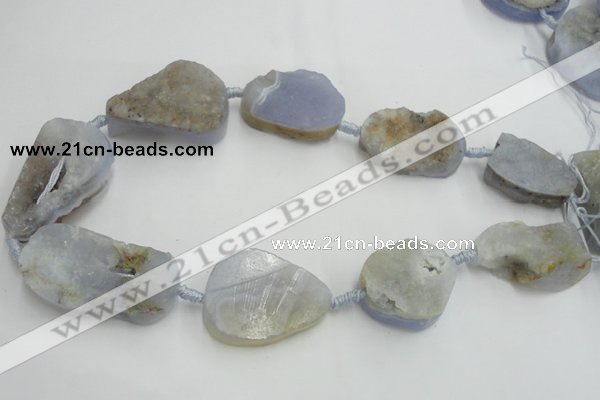 CNG243 18*28mm - 28*45mm faceted nuggets blue chalcedony beads