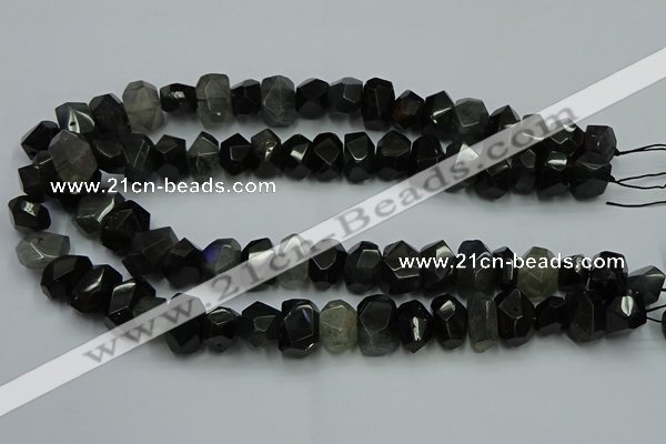 CNG2718 10*14mm - 13*18mm faceted nuggets black rabbit hair beads