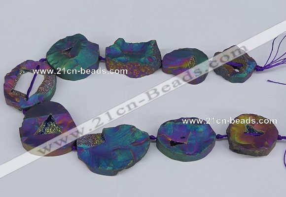 CNG3094 15.5 inches 25*30mm - 35*50mm freeform plated druzy agate beads