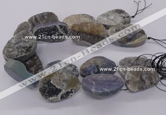 CNG3195 15.5 inches 30*40mm - 35*50mm freeform plated druzy agate beads