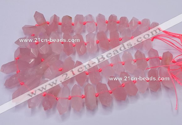 CNG3201 10*25mm - 12*45mm faceted nuggets rose quartz beads