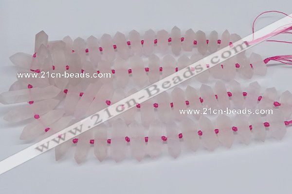 CNG3215 10*25mm - 12*50mm faceted nuggets matte rose quartz beads
