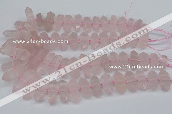 CNG3216 10*25mm - 12*50mm faceted nuggets rose quartz beads