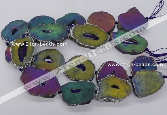 CNG3296 30*35mm - 35*40mm freeform plated druzy agate beads