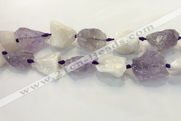 CNG3573 18*20mm - 25*30mm nuggets rough white crystal & amethyst beads