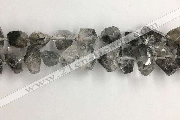 CNG3586 15*20mm - 15*30mm faceted nuggets black rutilated quartz beads