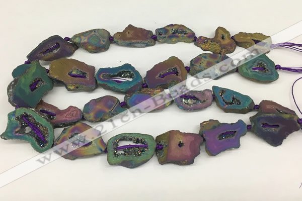 CNG3648 15.5 inches 22*30mm - 30*40mm freeform plated druzy agate beads