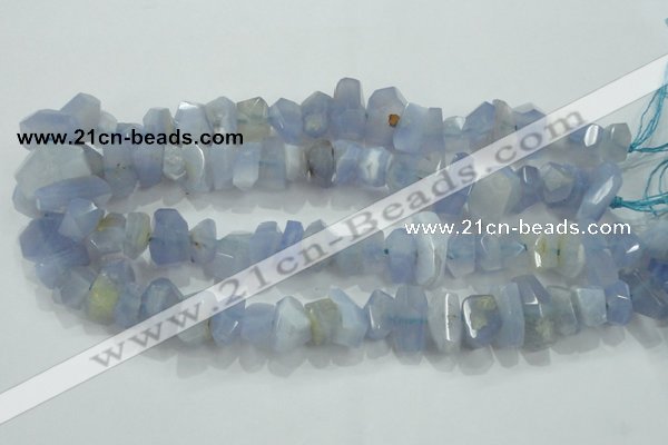 CNG368 15.5 inches 10*20mm faceted nuggets blue chalcedony beads