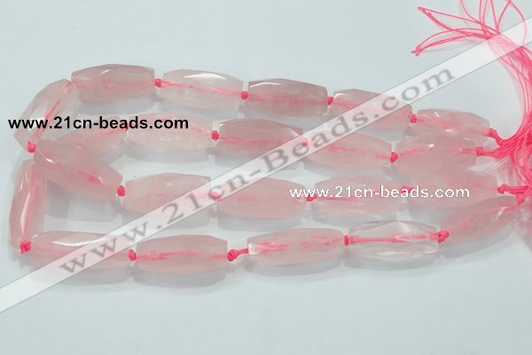 CNG374 15.5 inches 15*35mm faceted nuggets rose quartz beads